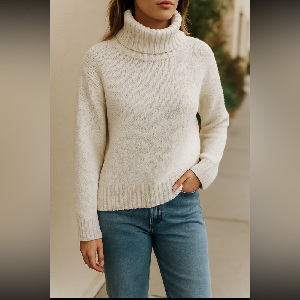 Liz Claiborne Chunky Knit Turtleneck Sweater XL | Cream Ivory Cotton Blend Cozy